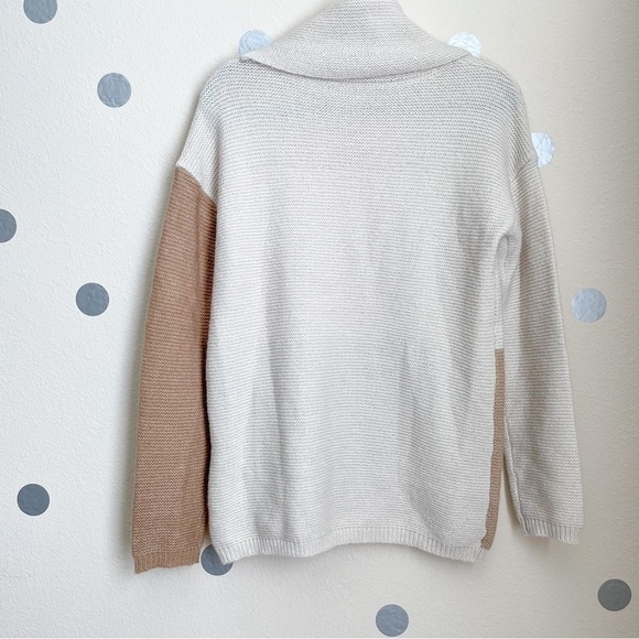 Cyrus Oversized Neutral Colorblock Cowl Neck Knit Sweater - Picture 2 of 8